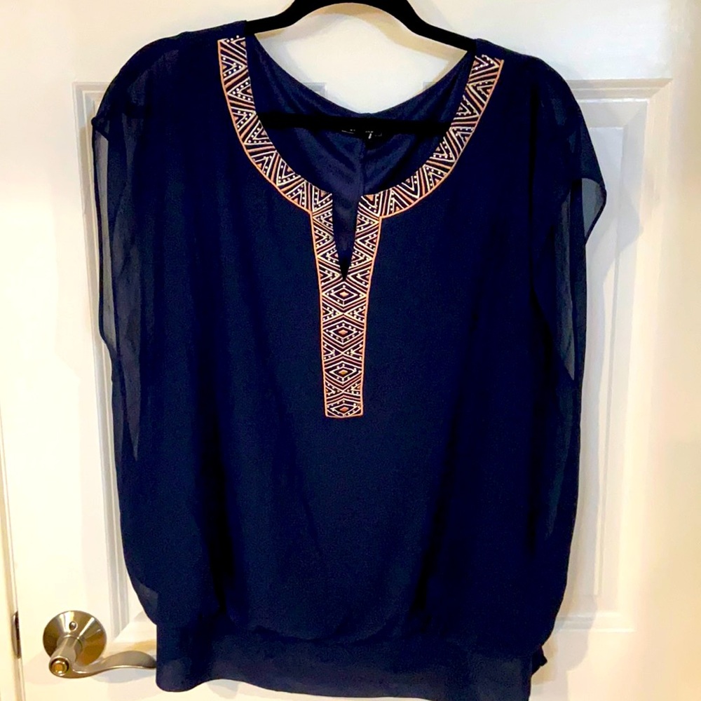 Embellished navy blouse